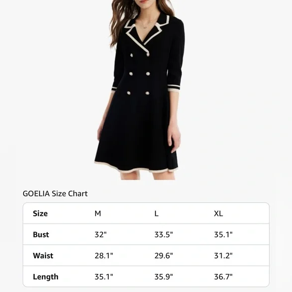 NWOT Elegant Black Double-Breasted Dress XL - Picture 8 of 11